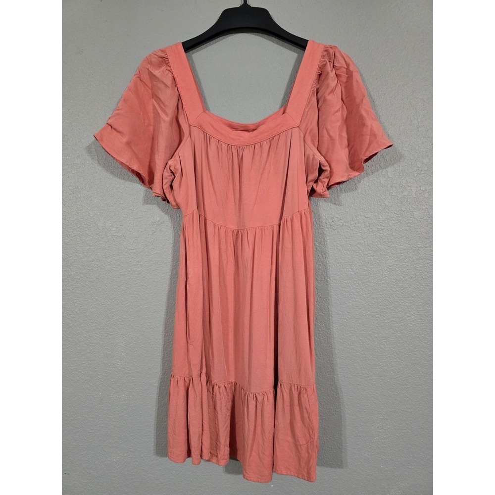 Maurices Dress Womens Large Pink Square Neck Flutter Sleeve Tiered Sundress
